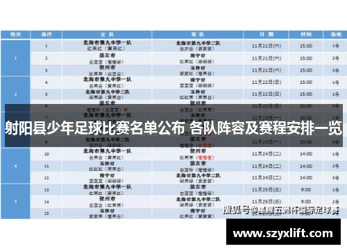 射阳县少年足球比赛名单公布 各队阵容及赛程安排一览